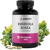 Rhodiola Rosea - Rosenwurz Kapseln Hochdosiert 500mg mit 3% Salidroside - 180 stück - Radiola Wurzel Extrakt - Vegan, Keine Künstlichen Füllstoffe und Allergen Frei - Ambervit
