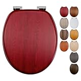 Fanmitrk WC-Sitz aus rotem Eichenholz, mit Absenkautomatik, verstellbare massive Scharniere, MDF-Holz, ovale WC-Sitze (JH1-4-01)