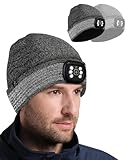 BERGWEISER LED Beanie mit Licht, 3 Modi Stirnlampe Beanie Mütze, Abnehmbare USB mit Nachtstroboskop, Geschenk, Black Heather Reflex, Einheitsgr��e