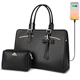 MATEIN Laptop Handtasche Damen, Business Taschen Damen Leder Aktentasche 15.6 Zoll Laptoptasche Elegant Mittelgroß Arbeitstasche Damen Büro Schule Taschen Shopper Handbags for Women, Frauen, Schwarz