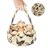 20 cm Eier Sammelkorb mit 7 Beuteln, Bauernhaus-Eierkorb aus Strapazierfähige Segeltuch, Hühnereier-Aufbewahrungstasche mit Griff, Stoff-Eier-Sammelkorb für Hühnerstall Hühner Ente Gans Eier (Beige)