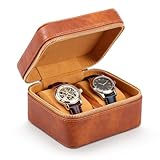 harupink Reise Uhrenbox 2 uhren, Uhren Aufbewahrungsbox mit Uhrenkissen und Reißverschluss, Tragbare PU Leder Uhrenkasten, Für Männer und Frauen Armbanduhren und Smart Watch bis 55mm(Braun)