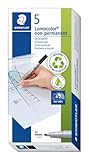 Staedtler Folienstift Lumocolor non-permanent, wasserlösliche Tinte, für fast alle Oberflächen geeignet, Linienbreite M 1 mm, nachfüllbar, lange Lebensdauer, 5 schwarze Stifte, 315-9X