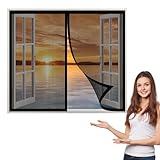 Fliegengitter Fenster Magnet 175 x 145 cm, Insektenschutz Moskitoschutz Fliegenvorhang, Auto Schließen Magnetische Adsorption für Windows/Wohnzimmer Fenstern, Schwarz