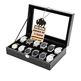 BigDean Uhrenbox für 12 Uhren Glasdeckel - schicke Uhrenbox Herren Watch Box Uhrenaufbewahrung