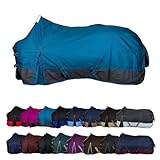 RL24 - Weidedecke 600D Basicline – Regendecke & Übergangsdecke – Wind- & wasserdichte Outdoordecke mit Innenfutter – Pferdedecke in Petrol/Graphit – 145cm (Polarfleecefutter)
