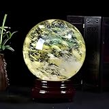 NatüRliche Citrin-Schmelzkugel-Ornamente, Fengshui-Wahrsagekugeln, Dekorativ mit HolzstäNder für Hexerei, Fengshui, Chakra-Aura, Heim-Schreibtisch-Dekoration,14cm/5.5in
