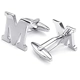 HONEY BEAR 1 Paar Herren Edelstahl Manschettenknöpfe Hochzeit Cufflinks Manschettenknopf Silber Buchstabe (M)