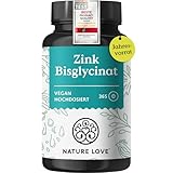 NATURE LOVE® Zink - 365 Tabletten (1 Jahr) - Hochdosiert (25mg): Zink-Bisglycinat (Zink Chelat) - Hoch bioverfügbares Zinc - vegan, laborgeprüft, in Deutschland produziert