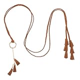 HOMSFOU Geflochtener Damen Taillengürtel mit Quasten aus Baumwolle Schmaler Ethno Stil Ziergürtel in Braun für Kleider und Anzughosen