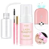 EMEDA Wimpernreinigungsset 100 ml Wimpernshampoo für Wimpernverlängerungen, Handventilator, Mini-Klimaanlagen-Fächer, Wimpern-Shampoo-Bürste, Spülflasche, Wimpernbürste und Haarband, Salon und Zuhause