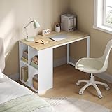 WOLTU Schreibtisch mit Stauraum & 4 Ablagefächer, Computertisch Homeoffice, 120x60x75 cm, Bürotisch fürs Arbeitszimmer Schlafzimmer, Weiß+Hell Eiche