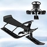 Laneetal Lenkschlitten, Schlitten mit Lenkrad, Bob für Kinder, Kinderschlitten ab 5 Jahre, mit Fußbremse, Zugseil, Sitz mit Rückenlehne, Metallrahmen, 119x38x50,5 cm, Schwarz