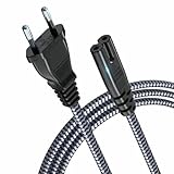 Stromkabel 2 Polig, RIKSOIN Netzkabel 1m Eurostecker (CEE 7/16 auf C7) Nylon-Geflecht Universale Kleingerätekabel mit VDE für TV, PS3/PS4/PS5,One S/X, Laptop Netzteil, Blu-ray, Radio usw