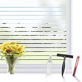 aboveBED Fensterfolie Sichtschutz mit Streifen 44.5x200cm, statisch milchglasfolie selbstklebend, Blickdicht Klebefolie für Büro Bad Wohnzimmer