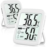 Antonki 2 Stück Thermometer Hygrometer Innen Raumthermometer, Digital Temperatur und luftfeuchtigkeitsmesser innen für Gewächshaus, Wohnzimmer, Babyzimmer, Weinkeller- Inklusive Batterie