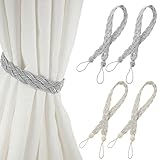 Cobee 4 Stück Vorhang Raffhalter, Gardinenhalter Raffhalter Grau Baumwolle Vorhang Seil Handgestrickte VorhangRaffhalter Boho Für Zuhause Büro Wohnzimmer Schlafzimmer