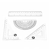 SIUKE 4 Stück 4-teiliges Lineal-Set aus durchsichtigem Kunststoff-Mathematik-Geometrie-Werkzeug Enthält ein 6-Zoll-Lineal und ein 2-teiliges Dreieckslineal und einen Winkelmesser für Schülerbedarf