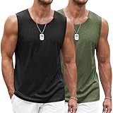 COOFANDY Herren Tank Top Ärmelloses Shirt Fitness Achselshirt Muskelshirt Schnelltrocknendes Gym Sleeveless Funktionsshirt Sport Laufshirt für Männer Schwarz/Militärgrün L