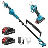 SEESII PS030 Elektrische Gartenschere mit Akku, Akku Astschere mit Stange bis 4,57m Reichweite, 33mm Akku Baumschere & Astschere Teleskop 2 in 1, 2x2000mAh Batterien, 600W BL Motor, Tolle Geschenkidee
