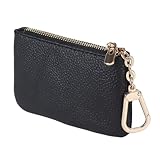 LARENNT Vollnarbiges Leder Münzbörsen für Damen und Herren - Schlüsseletui Leder Coin Purse Kleine Geldbörse Damen mit Schlüsselbund (Schwarz)