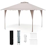 RELAX4LIFE Faltpavillon 3,9x3,9m, Pop Up Pavillon Höhenverstellbar Stabil Wasserdicht Sonnenshutz, Gartenpavillon mit Doppeldach, Partyzelt Gartenzelt mit Tragetasche (Khaki)