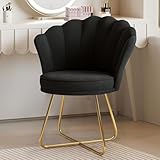Hawthyhome Polstersessel Esszimmerstühle, Stuhl Schminktisch, Stuhl Samt, Blütenblatt-Rückenlehne Lehnstuhl mit Metallbeinen Gold, Bis 150 KG Belastbar Schwarz