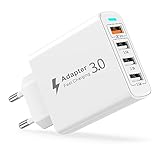 USB Ladegerät Mehrfach, USB Netzteil 4 Ports 33W US B Schnellladegerät Mehrfach mit Quick Charge 3.0 Ladegerät Adapter Steckdose Ladestecker für iPhone 16 15 14 13 12 11 X,Samsung S24/S23/S21,Handy