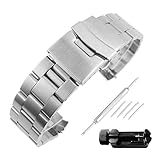 Weimob Unisex Edelstahl Uhrenarmband 22mm Breit Silber mit Faltschließe Kurve Anstoß Länge Verstellbar mit Install-Werkzeug und Linksentferner wa181S22weimob