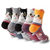 Kyralyn 5 Paar Frauen Socken Lustige Süße Katze Damen Socken Tier Baumwolle Socken Geschenke für Teenager-Mädchen Geburtstagsgeschenke für Sie Mama Freundin Wichtelgeschenke Weihnachten Strumpffüller