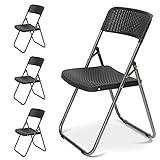 Sekey Klappstuhl 4er Set, Gartenstuhl Klappbar Rattan-Optik, Campingstuhl Wasserdicht bis 200 KG, Klappstühle Camping Balkon Garten, Schwarz
