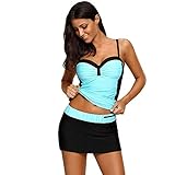 Damen Push-Up-Bügel-Tankini-Top Zweiteiliger Badeanzüge mit kurzem Baderock. Gr. M, grün