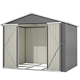 Jaxilyn Metall Gerätehaus Gerätehaus mit Pultdach,Gartenhaus Geräteschuppen Garten Schuppen Inkl. Metallfundament (ohne Boden), Geräteschrank für Garten (Grau, L)