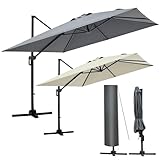 BRAST® Alu Sonnenschirm Ampelschirm | 3x3m rechteckig | 2 Modelle | inkl. Windsicherung & Schützhülle | UV-Schutz 50+ | wetterfest rostfrei 360° | drehbar & höhenverstellbar | Grau