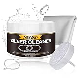 Allisway Silberputzmittel,Silberbad für Silberschmuck, Silberschmuck Reiniger, Jewelry Cleaner(Mit Tauchsieb), Geeignet für Halsketten, Ringe, ArmbäNder, Reines Gold und Platin, 200 ml