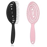 2 Stück Detangler Bürste,Bio Haarbürste ohne Ziepen für Damen, Herren & Kinder,Entwirrbürste Lange Haare mit Flexibler Spiralfeder,Kopfhaut Massagebürste