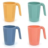 milaosk 4er Unbreakable Trinkbecher mit Henkel Kunststoffbecher Mehrweg Plastikbecher Camping Tassen Wiederverwendbar Bechersets Kinder und Erwachsene BPA-Frei,Mikrowellen- & Spülmaschinenfest