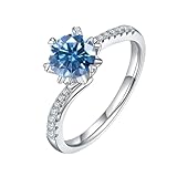 Gem's Beauty Gifts for Her Blauer Moissanite-Ring 18 Karat Weißgold plattierter Hochzeitsversprechensring für Sie 925er Sterlingsilber 1,0 Karat runder Moissanite-Verlobungsring für Frauen (Größe 5)