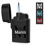 EKM Living Feuerzeug personalisiert mit Wunschname & Initialen - Wunschtext - Individuell - Sturmfeuerzeug mit UV-Druck - nachfüllbar - langlebig - Geschenk für Männer