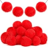 Flauschige Kunstfell Pompons, Rot, 6 cm, 12 Stück, für Weihnachtsdekoration, Valentinstag, Partydeko (Rot)