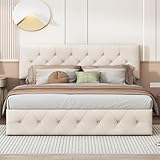 SUNFECILI Polsterbett 160x200cm mit Stauraum und höhenverstellbarem Kopfteil, Doppelbett mit Bettkasten, Stauraumbett Jugendbett Funktionsbetten Bettgestell mit Lattenrost, Samt (160x200cm)