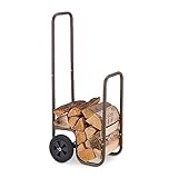 Relaxdays, braun Kaminholzwagen, 2 Gummireifen, Holzwagen bis 60 kg, für gängige Holzscheite, Brennholz-Sackkarre, Stahl