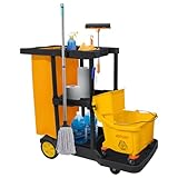 bimiti Profi Putzwagen Reinigungswagen mit extra groß Tasche, 113 x 56 x 93 cm, 3 Ebenen Reinigungswagen Putzwagen Haushaltswagen mit 4 Rollen, Große Kapazität 65 L Müllsack, Gelb + Schwarz