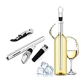 Weinkühlstab aus Edelstahl, Weinkühler Set 4 in 1 inkl. Flaschenkühler und Korkenzieher, Ausgießer, Flaschenverschluss, perfektes Weinzubehör Geschenk