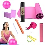 Yoga-Sets für Heimtraining, Trainingsmatte mit Yoga-Ball, Fitnessgerät für Pilates, Bodenübungen, inklusive Widerstandsband, Stretchband