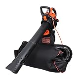 BLACK+DECKER 3-in-1 Elektro Laubsauger & Laubbläser (3.000 Watt, mit Häcksler, 72l Fangsack-Rucksack – hohe Blasgeschwindigkeit & verstellbare Saugleistung, für Terrasse, Wege, Einfahrten) BEBLV300-QS