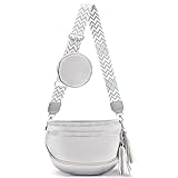 GYBOOM Crossbody-Taschen für Frauen, Moderne Doppel-Reißverschluss-Brusttasche, Verstellbarer Schultergurt breite Gürteltasche Hüfttasche mit Münzgeldbeutel PU Leder Pendeln Reisen (Grau)