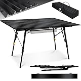 KESSER® Campingtisch faltbar Klapptisch mit Aluminiumrahmen Aufrollbare Tischplatte Falttisch klappbar Höhenverstellung 120 x 70cm - bis 30 kg inkl. Tragetasche mit Trageband & Netztasche, Schwarz