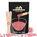 Lifestance 450g Waxing Perlen Formuliert für Anfänger, Wachsperlen mit 10 Holzspatel für Enthaarung, Rose Wachs Haarentfernung Perlen für für Feines Haar,Gesicht,Augenbraue,Arme,Finger und Zehe