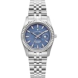 Jacques Du Manoir Inspiration Passion, Damen Armbanduhr, Quarz Analog, Edelstahl, 34mm, Edelstahlarmband, Silber, 5 bar, Zifferblattfarbe: Blau, Zirkonia, JWL01805
